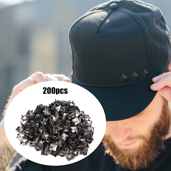200 stk firkantede nagler i metall, stilige DIY-sko, vesker, hatter, dekorasjonstilbehør, 9 mm, matt svart
