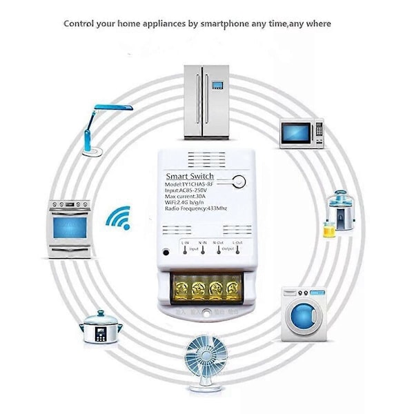 30A Wifi Switch Relæ Tuya Smartlife APP 433mhz RF Modtagermodul