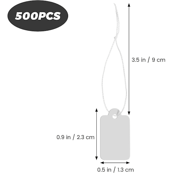 500-pack Vita Prislappar med Snöre för Kläder, Smycken, Ringar - 23 x 13mm