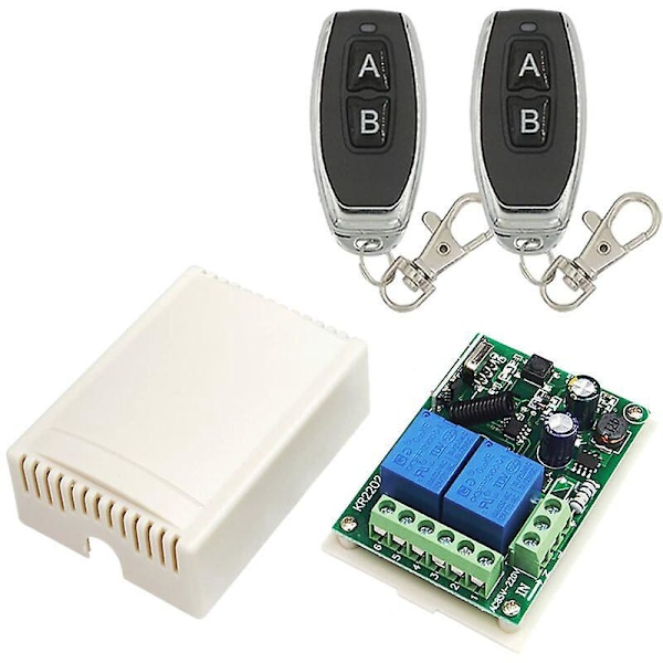 220V AC 2-kanavainen langaton kauko-ohjainkytkin, RF-vastaanotin 433 MHz:n relemoduuli On/Off-lähettimellä autotallin oveen, valoon, kotikäyttöön