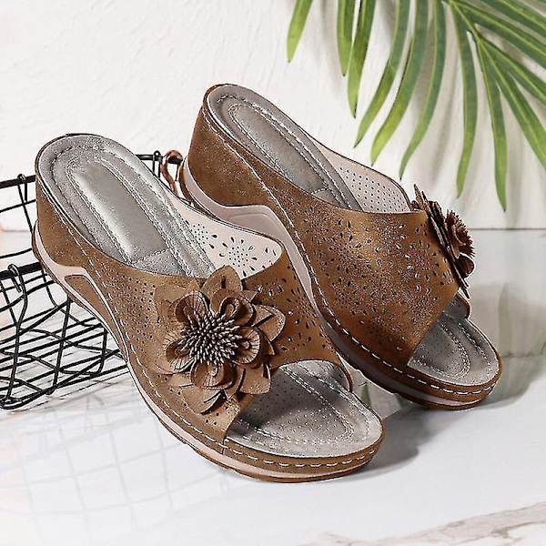 Ortopediske sandaler for kvinner med buesupport og hul kileblomstdesign39 Rosa