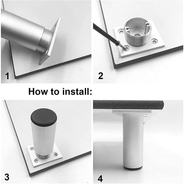 Justerbare møbelben i aluminiumslegering - 15 cm højde med base i rustfrit stål