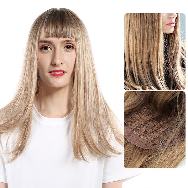 Lang rett gradient Lys Blond Parykk Dame Dame Cosplay Party Stilige syntetiske parykker