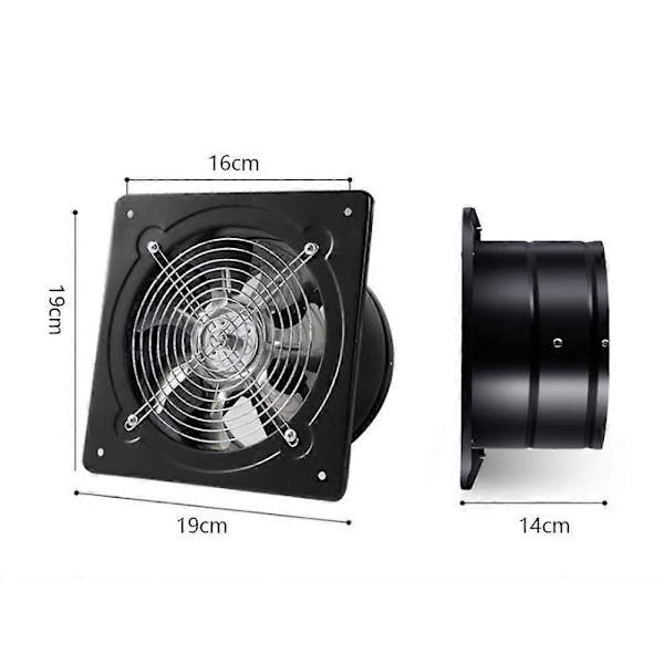 Badeværelsesventilator Metal 150mm 50W Vægmonteret Rumventilator med Ventileret Returspjæld til Køkken, Garage (Sort)