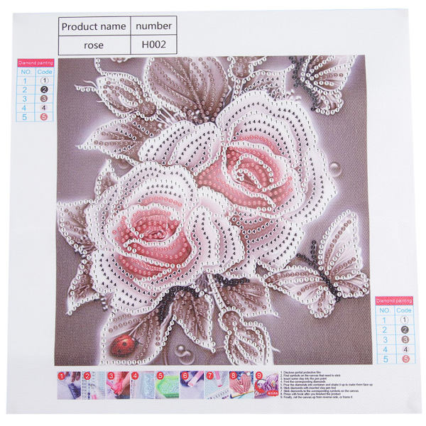 DIY 5D Rhinestone Painting Drill Rose Pattern Cross Stitch Kit Set Heminredning (Grå)