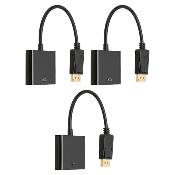3 kpl DP-VGA-sovitin 1920x1080 FHD 60Hz Kullattu kompakti DisplayPort-VGA-sovitin kannettavalle pöytäkoneelle