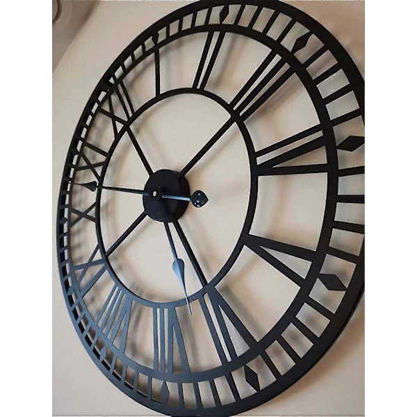 Säänkestävä puutarhakello, retro, roomalaiset numerot, vintage, yksinkertainen rautataide, ulkokello, paristokäyttöinen, hiljainen, 40 cm