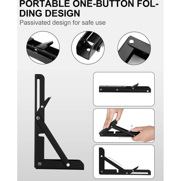 Sammenklappelig beslag 200 mm, 2 stk. sorte sammenklappelige konsolstøtter, bærende sammenklappelige hyldebeslag, hyldebeslag