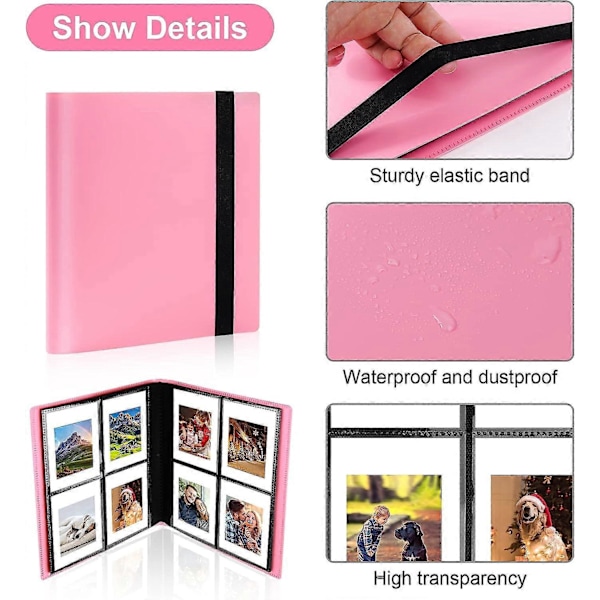 Pink 3\" Film Album, 160 Siders Lommealbum med 20 Klistermærker, Familiealbum til Fujifilm Instax Mini 7s 8 8+ 9 25 50 70 90, Polaroid, Kodak Mini 3\" Film