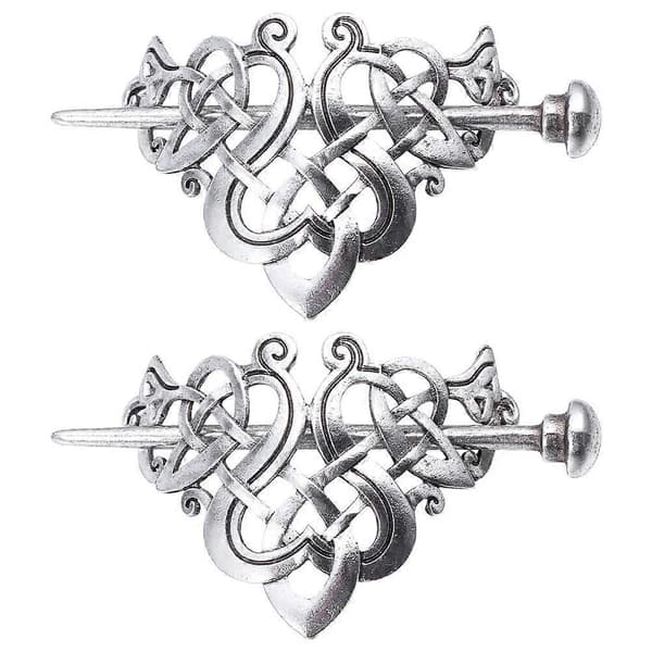 2 stk Legering Viking Hårklemme Hårnål Hårspenne Barrette Sølv Silver 9.5x5.5x2cm