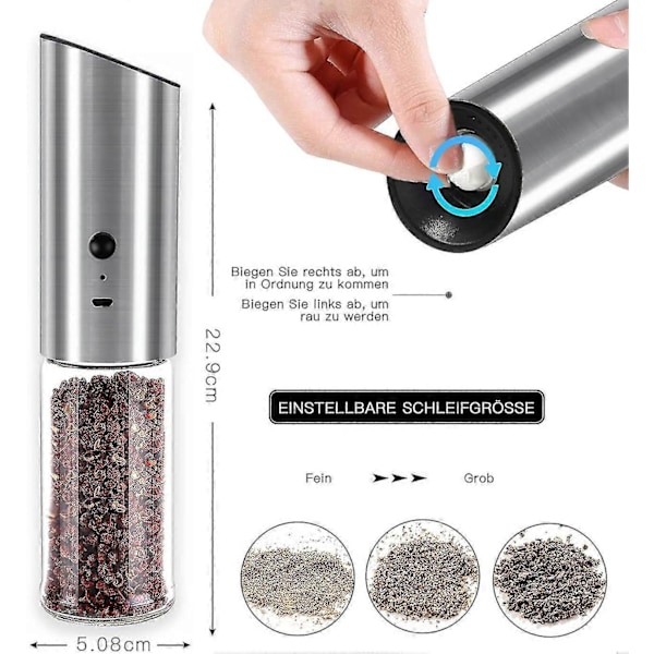 Oppladbar Elektrisk Pepperkvern, Automatisk Gravitasjonsstyrt Salt- og Pepperkvern, USB Oppladbar, Høy Kapasitet Justerbar C