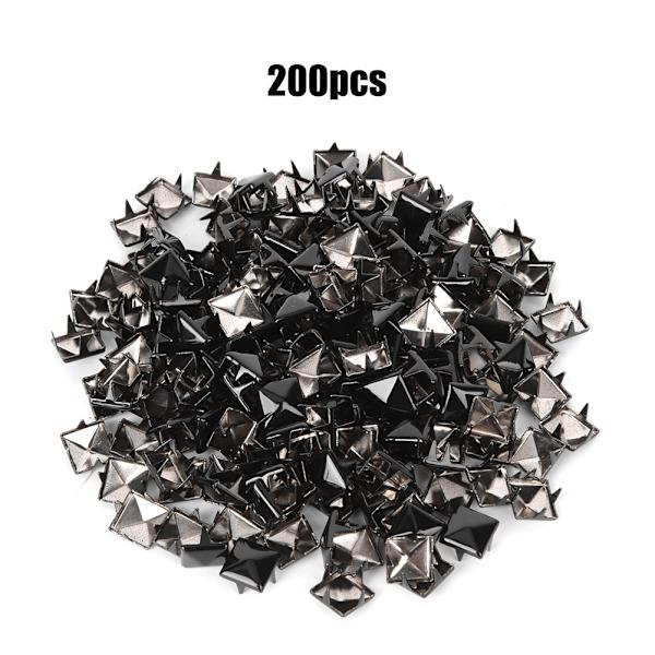 200 stk. firkantede nitter i metal - stilfuldt tilbehør til gør-det-selv-sko, tasker og hatte - 9 mm - blank sort