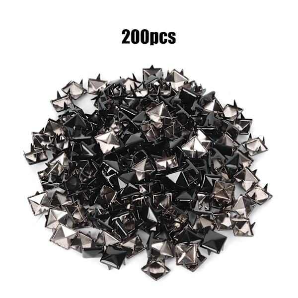 200Pcs Square Rivets Metal Stylish DIY Shoes Bags Hats Decoration Accessories 9mmBright Black