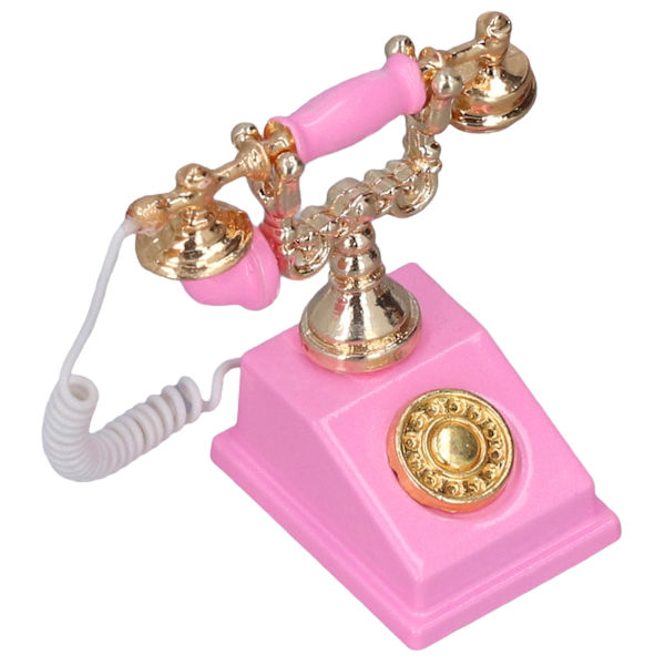 Nukkekodin minipuhelinmalli Retro-simulaatio Eurooppalainen vintage-puhelinmalli Dekoraatio 1:12 nukkekotiin Pinkki