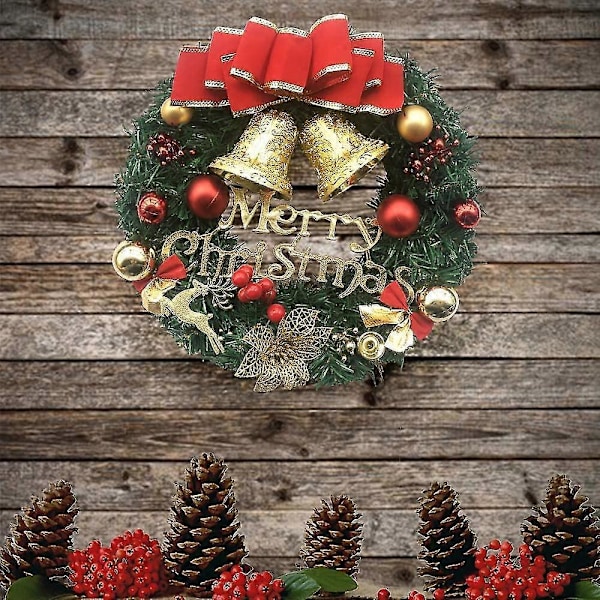 Julekrans Glædelig Jul Hoveddørs Ornament Væg Kunstig Fyr Garland Til Festdekoration 1