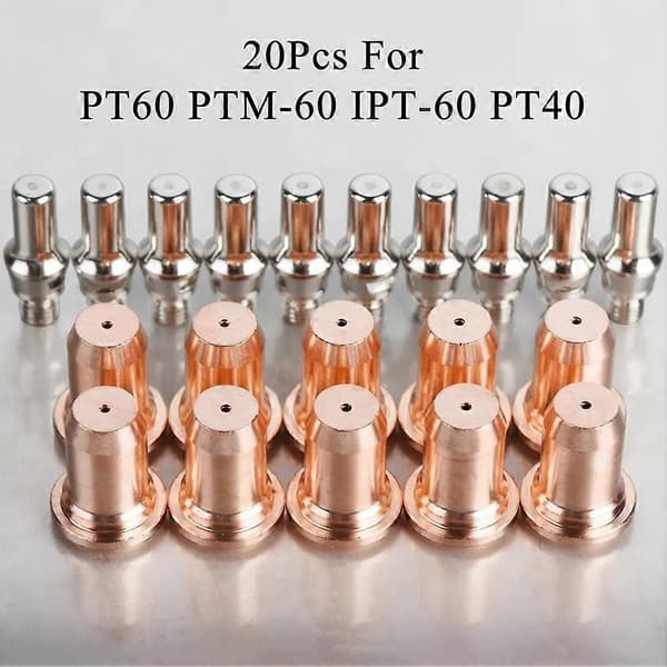 20 pcs -60 PT-60 -40 PT40 Electrode 52582 Nozzle 51313P Fits Plasma Cutter Torch Consumables, Nozzle 1.1mm (60A)