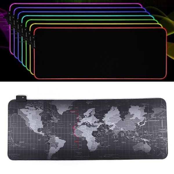 Luminous World Map Gaming-musemåtte - stor størrelse, vandtæt, skridsikker gummibase (800x300)