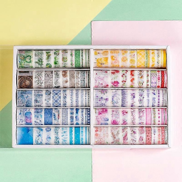 100 Rullaa Washi-teippisetti, Väri-maskingteippikokoelma, Kirjoitettava koristeteippi taiteeseen, tee-se-itse-askarteluun, Bullet Journal -lehtiin, suunnittelijoihin, Sc