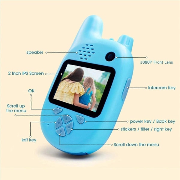 Barnekamera med walkie-talkie, 2-i-1 barneleke walkie-talkie, med 8MP dual-linse kamera