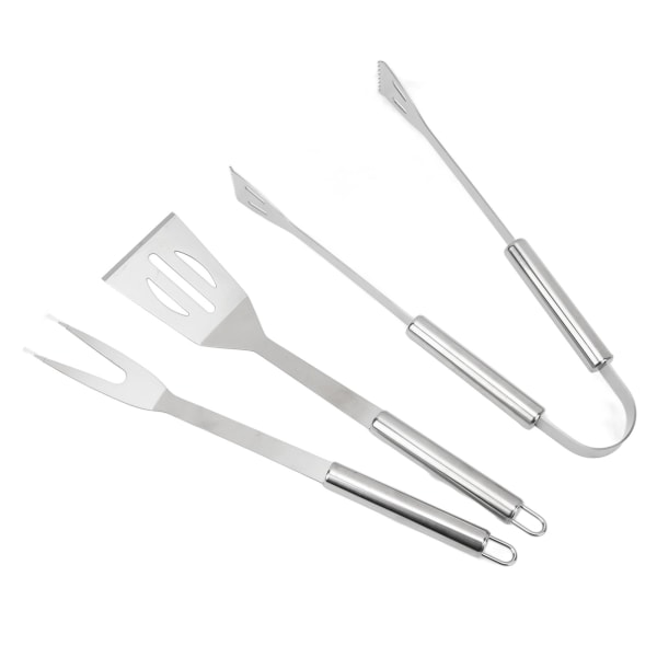 3PCS Grill Tools Set Utensils Set Rustfrit Stål Spatel Tang Gaffel BBQ Tools Set med Opbevaringspose til Madlavning Fest