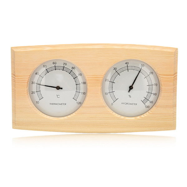 Tredobbelt termometer hygrometer i tre for badstuerom