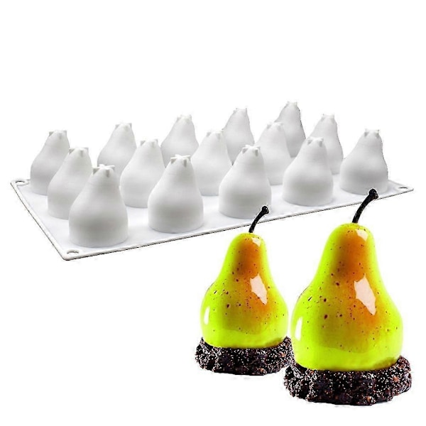 15 Hulrum Pæreformet Silikoneform til Moussekage Fransk Dessert 3D Silikoneform Kagedekorationsform Non-stick
