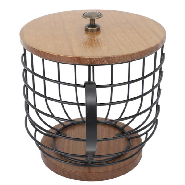 Kaffepodholder i jern med stor kapasitet, plassbesparende trebase, kaffepodholder for oppbevaring av kaffepods til hjemmekaffebar, svart med lokk