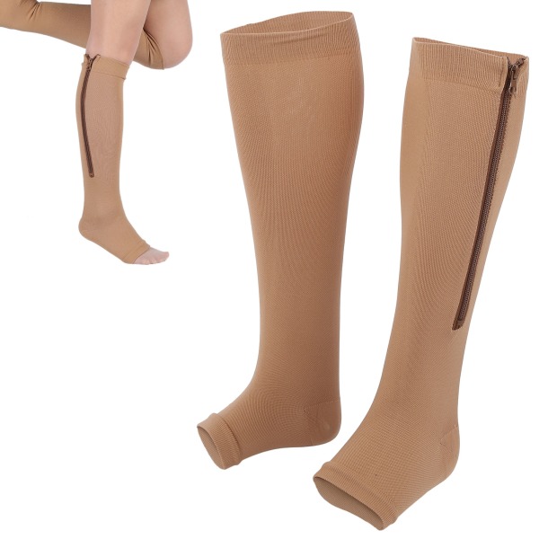 Elastic Sports Open Toe Compression Strumpor Dragkedja Anti-Slip Fotskyddsärmar (XXL)