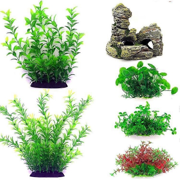 Akvarietilbehør Fisketank Dekorationer Grønne Planter, 6 stk. Grønne Fisketank Dekorationer Plante, Fisketank Dekor, Akvariedekor Plastplanter