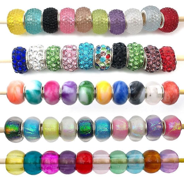 Mix 50 stk. farvede perler med store huller Trendy stil Mange stilarter at vælge imellem DIY perlearbejde grundlæggende slangebensarmbåndstilbehør (glasperler)