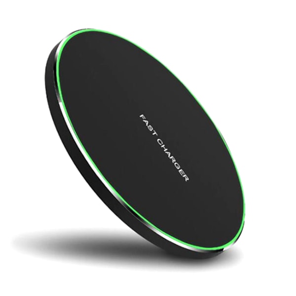 10W trådlös laddare Snabb trådlös laddningsplatta Desktop med mjuk Halo för mobiltelefon Svart för Android
