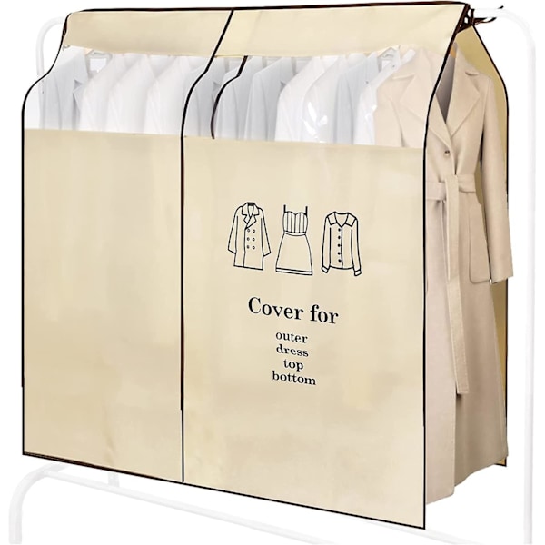 Klädskydd Garderob 120 x 120 cm Dammtätt Andningsbart Klädställningsskydd med Transparent Fönster Kostymskydd för Klänningar Skjortor Kostymer Jackor, Beige