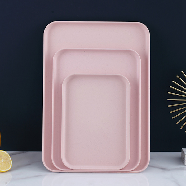 Köksserveringbricka Vetehalm Rektangulär Nordisk Stil Cupcake Frukt Snack Te Bricka för Hemma Kontor Restaurang Rosa S (Ca 25x17cm / 9.8x6.7in)