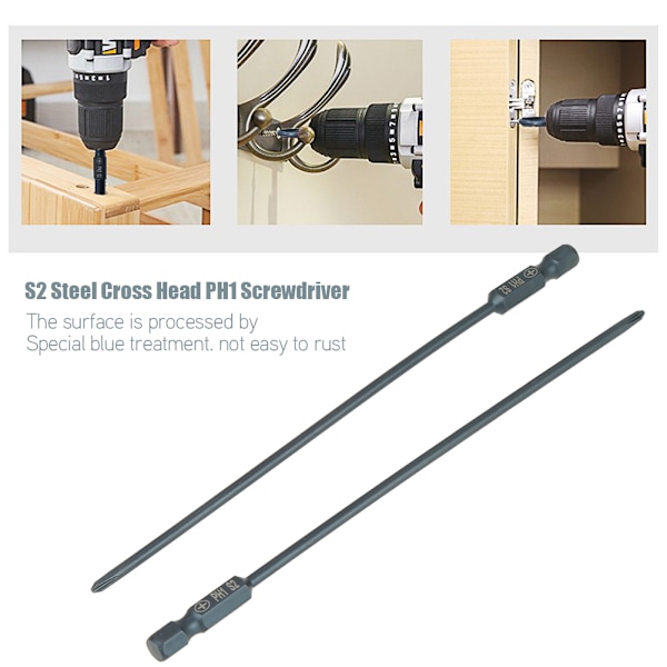 10 kpl S2-teräksestä valmistettuja ristipää PH1 -ruuvimeisselin kärkiä, 1/4 tuuman kuusiovarrella, 150 mm