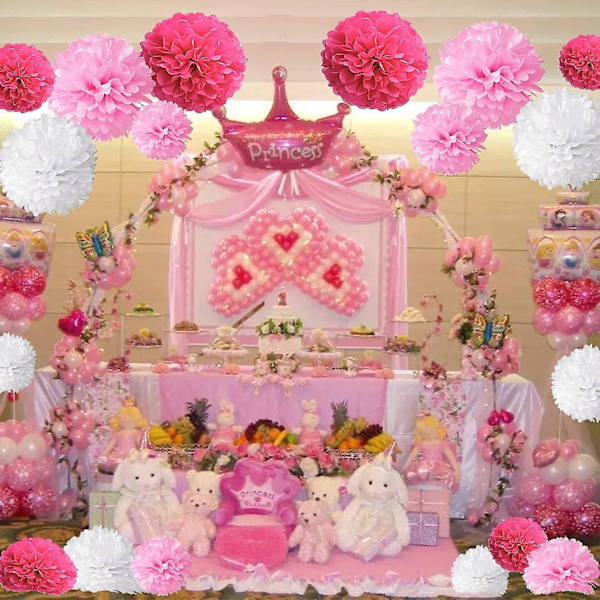 Fargerike silkepapirblomster i assorterte størrelser - 18 stk. til bursdager og arrangementdekorasjoner