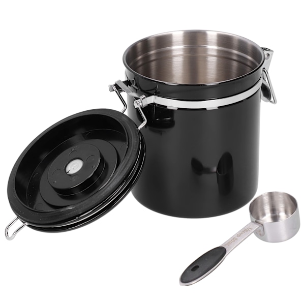 1,5 L kaffebønneforseglingbeholder med utløpsventil for oppbevaring av tørket frukt teblad (Noir cuillère 1,5 L (kaffebønne fylt med 500 g))