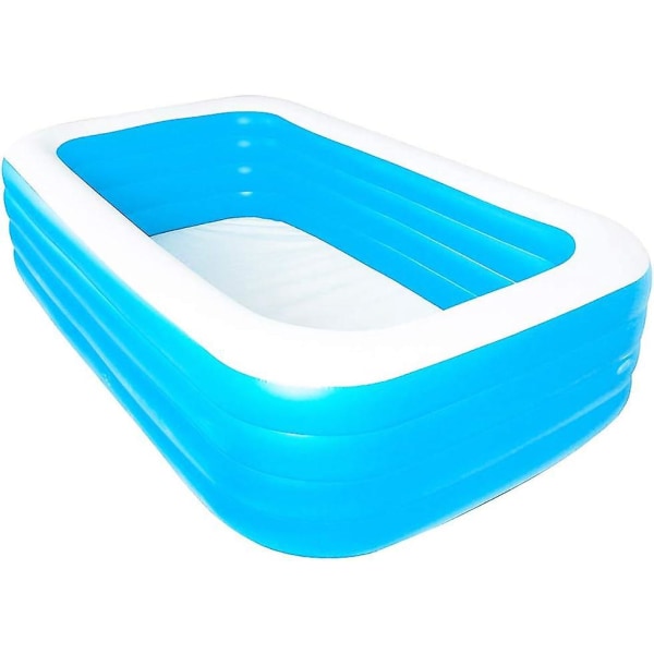 Stor 2,1 m blå og hvid rektangulær PVC oppustelig swimmingpool til børn og familie udendørs hjemmebrug