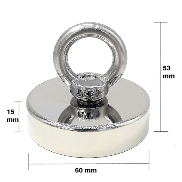 Superstark Neodymmagnet 120 kg - Starka Magneter - Idealisk för Magnetfiske - 60 mm med Neodymögla