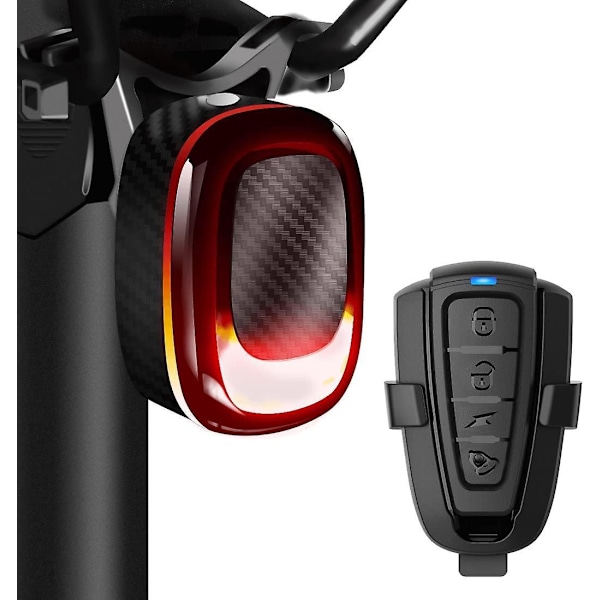 Smart Trådløs Cykel Baglygte med USB-C Genopladelig Tyverisikring Bevægelsessensor og Høj Lydhorn Rød LED Blinkende