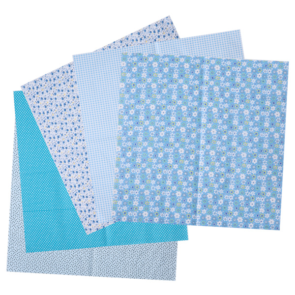 2 Set Bomullstyg Slättväv Trycktyg DIY Sömnad Quiltning PatchWork 5 Färger 50x50cm (Blå)