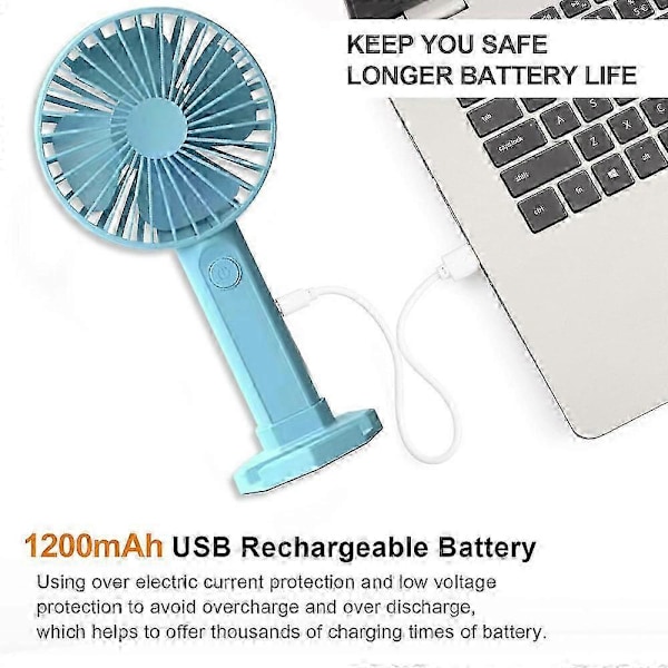 Kannettava kädessä pidettävä tuuletin, mini kädessä pidettävä tuuletin USB-ladattavalla akulla, 3-nopeuksinen henkilökohtainen pöytätuuletin jalustalla style747