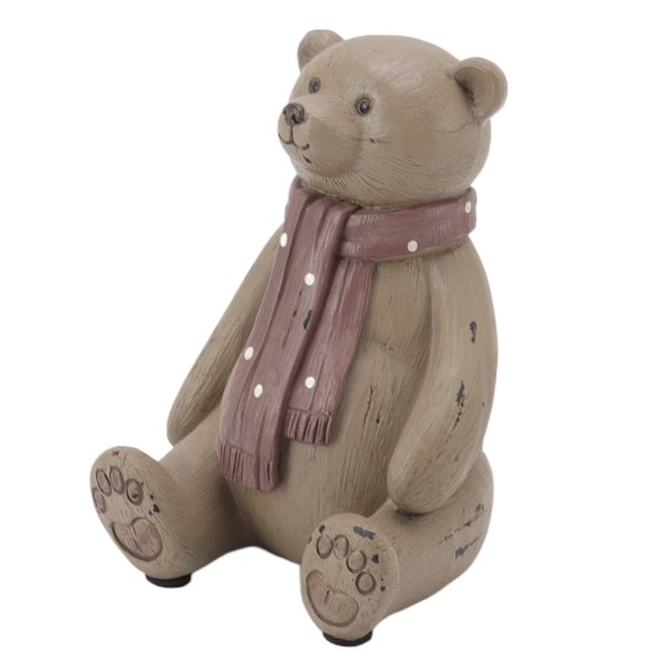 Bjørneornament med tørklæde - udsøgt håndværk - bjørnestatue i harpiks med skridsikker blød gummipude til stue, veranda