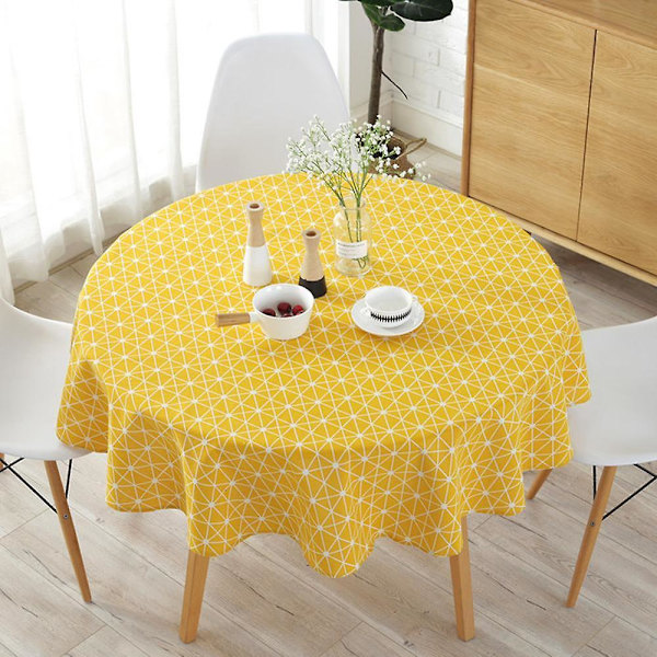 Keltainen pyöreä pöytäliina ruokailutilaan ja keittiöön, 150 cm, polyesteri-puuvillasekoite