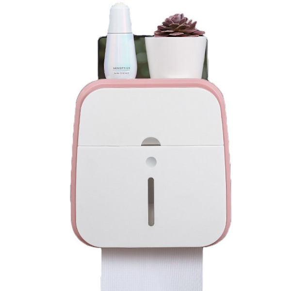 Väggmonterad pappershållare med starkt bärande pappersdispenser med transparent visningsfönster för hemtoalett rosa