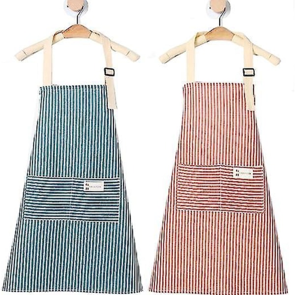 2 st Justerbara Förkläden med Ficka Köksförkläde Hushåll, Restaurang, Bakning, Hushållsarbete, Målning, Trädgård, Servitörförkläde (Röd/Blå)