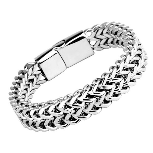 Magnetiskt armband i titanstål med dubbla rader magneter, silver, modernt smycke, present till män, 19 cm/7,48 tum