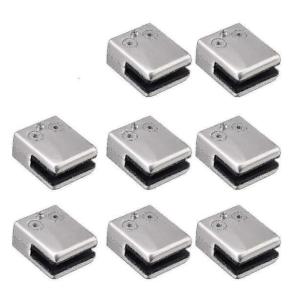 Lämplig Glasfäste, 8-pack Rostfritt Stål Fyrkantig Fäste 6-8mm Glas Clip Fäste Platt Baksida Verktyg