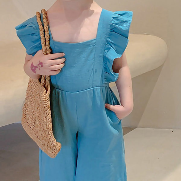 Flickor Romper Ärmlös Ren Färg Rygglös Mode Casual Jumpsuit för Sommar Barn Blå 45.28‑49.21in