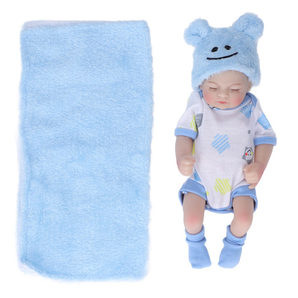 10-tums nyfödd babydocka set tvättbar emulational mjuk vinyl sovande babydocka med kläder filt Garçon bleu