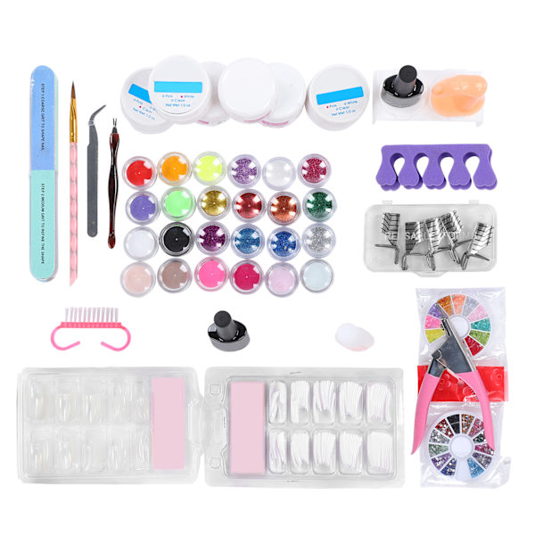 Akrylnaglar Set Glitterpulver Naglar Tips Borste Nagel Manikyr Art Verktyg Kit för Nagelsalong